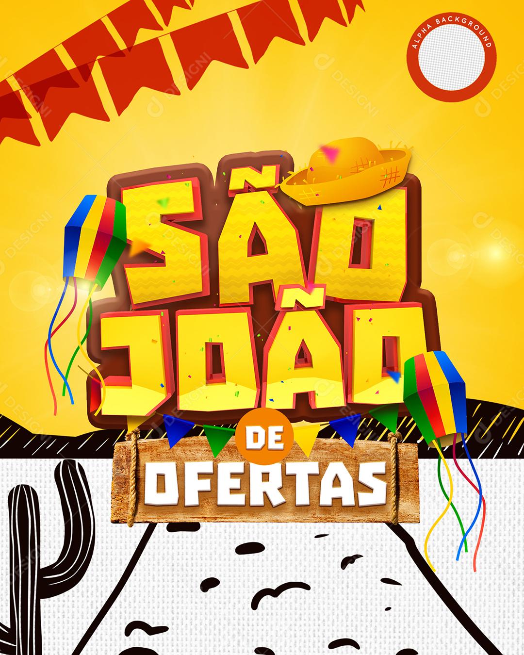 Selo 3D São João de Ofertas Para Composição PSD