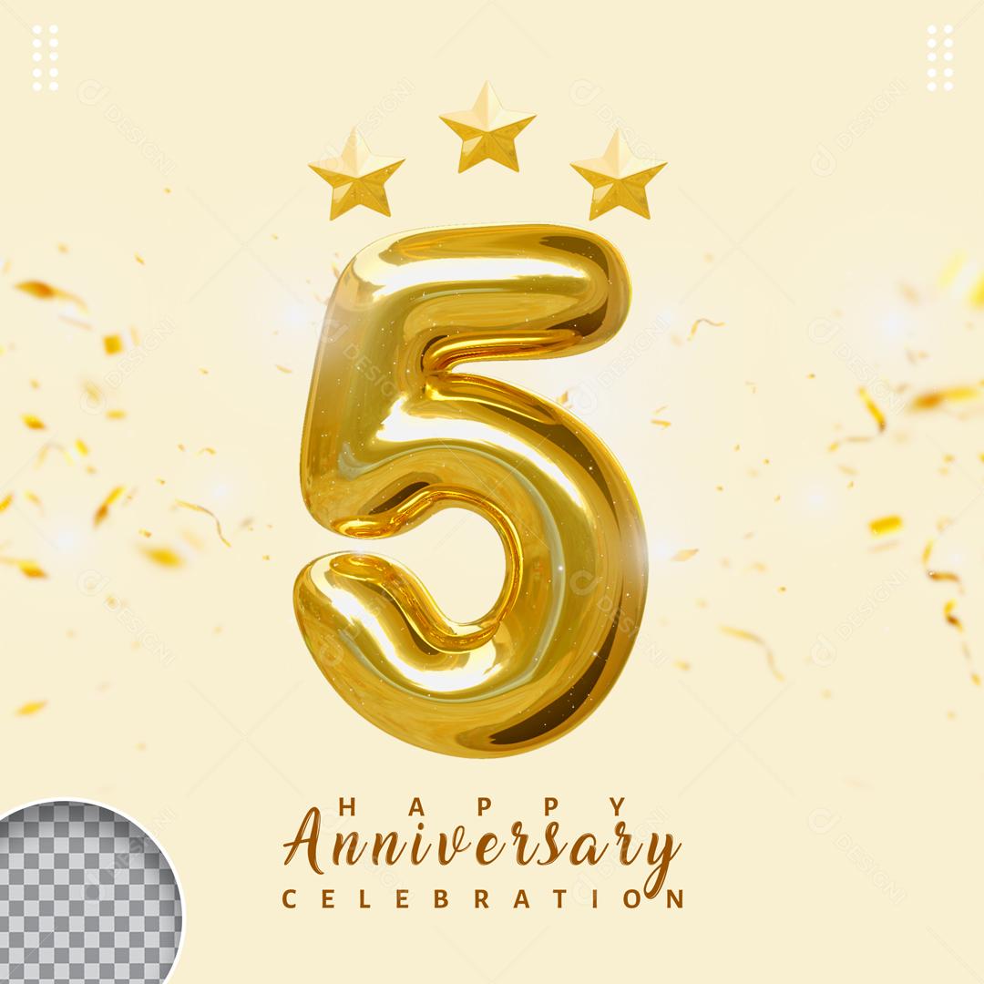 Número 3D Para Composição Dourado Balão PSD