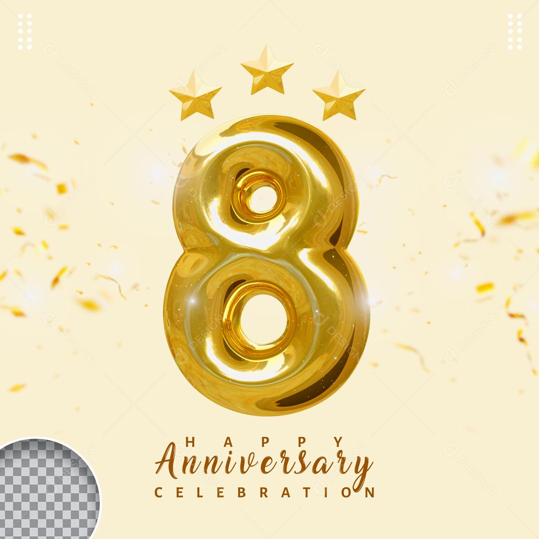 Número 3D Para Composição Dourado Balão PSD