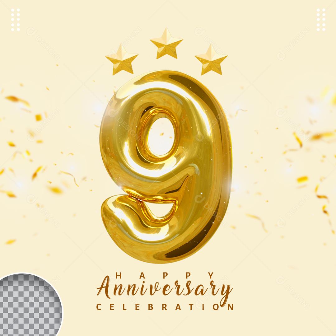 Número 3D Para Composição Dourado Balão PSD