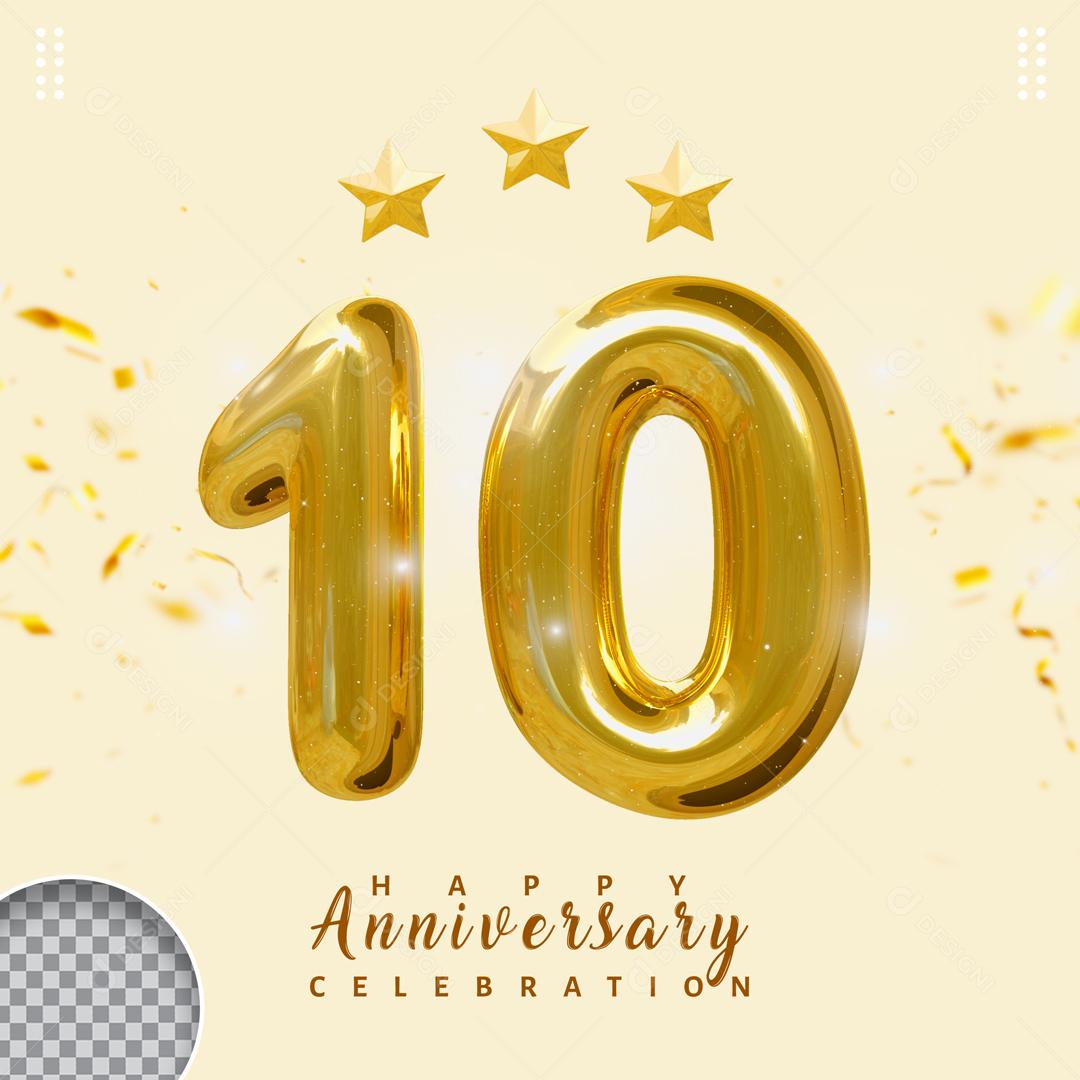 Número 3D Para Composição Dourado Balão PSD