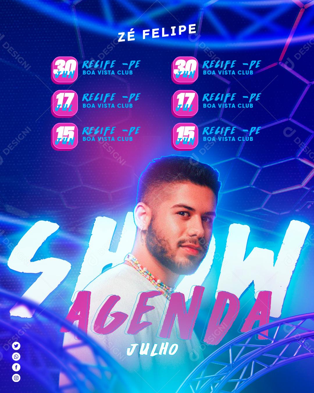 Agenda Semanal Julho Zé Felipe Social Media PSD Editável