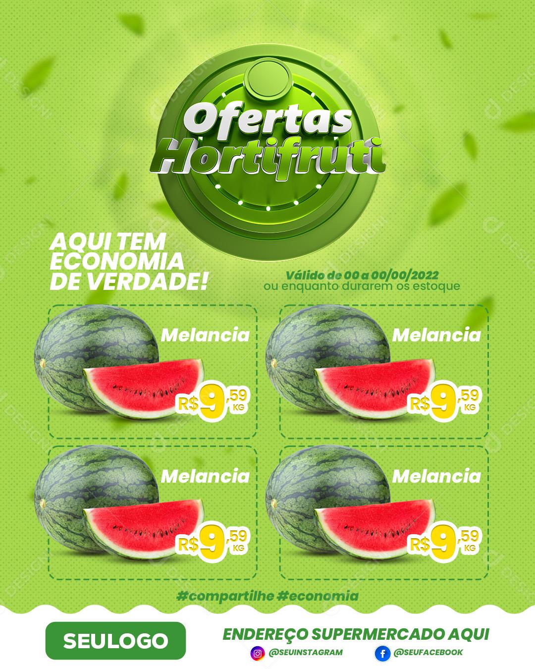 Ofertas Hortifruti Aqui Tem Economia Social Media PSD Editável