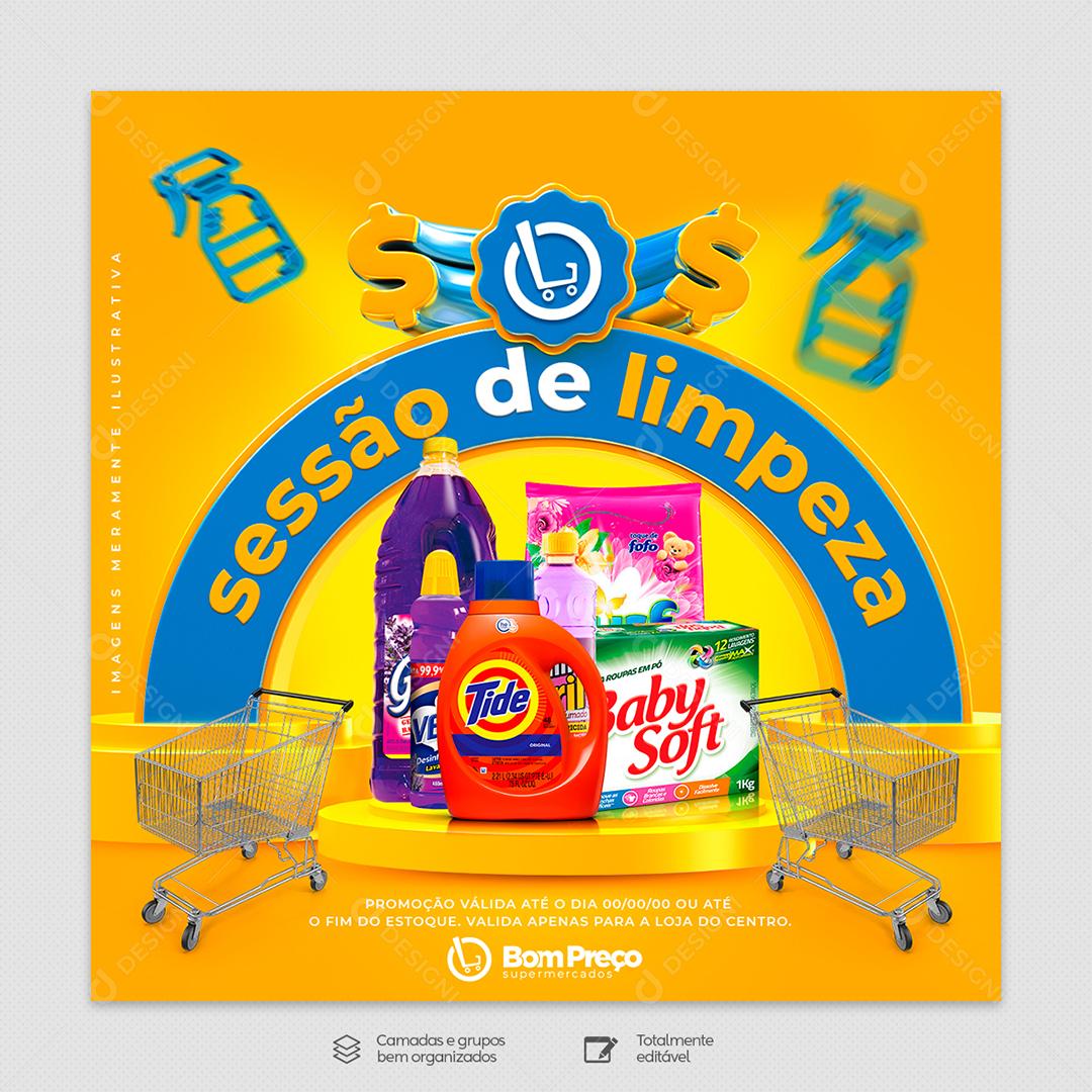 Social Media Sessão de Limpeza Supermercados Produtos PSD Editável