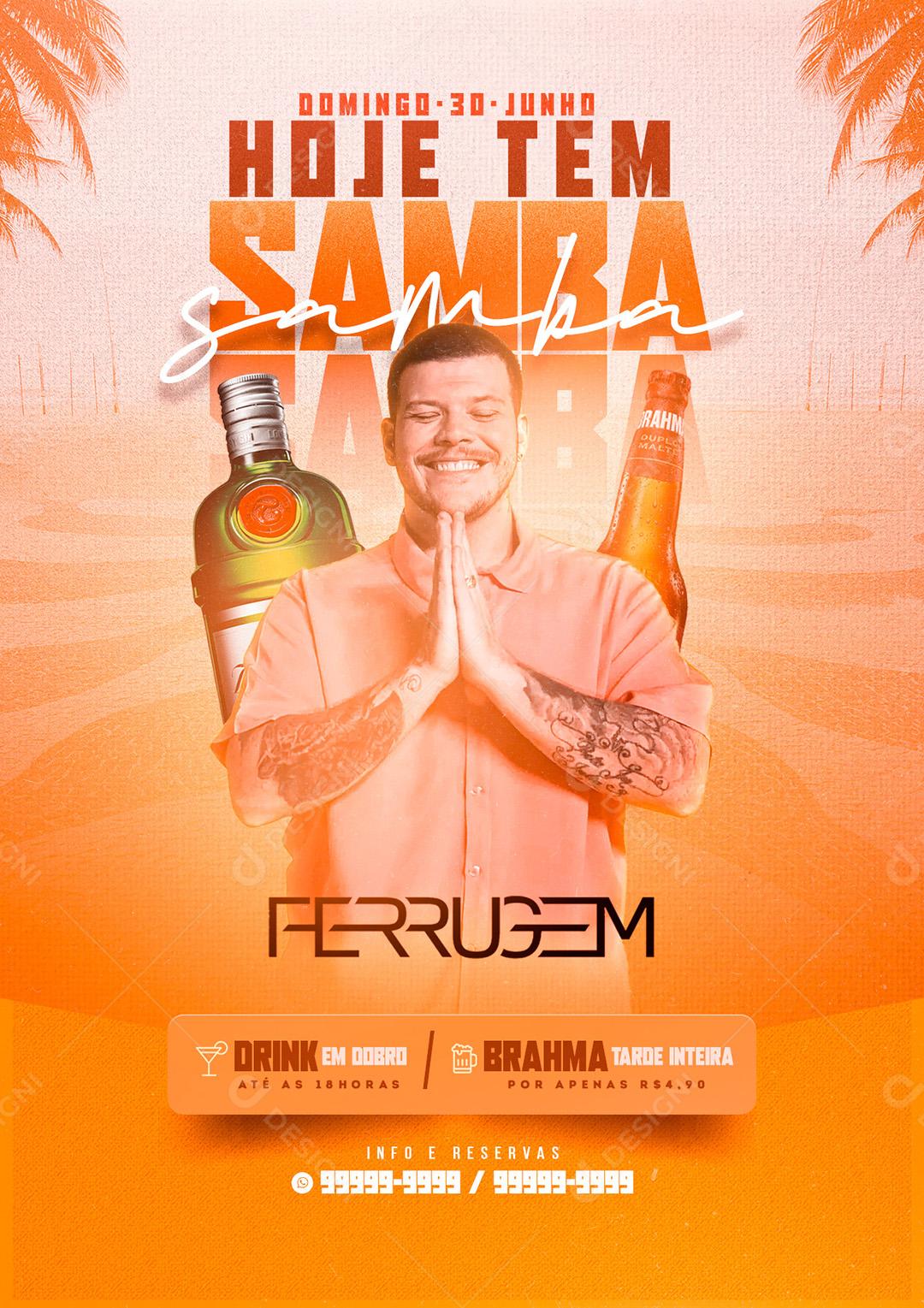 Social Media Hoje tem Samba Ferrugem Flyer PSD Editável