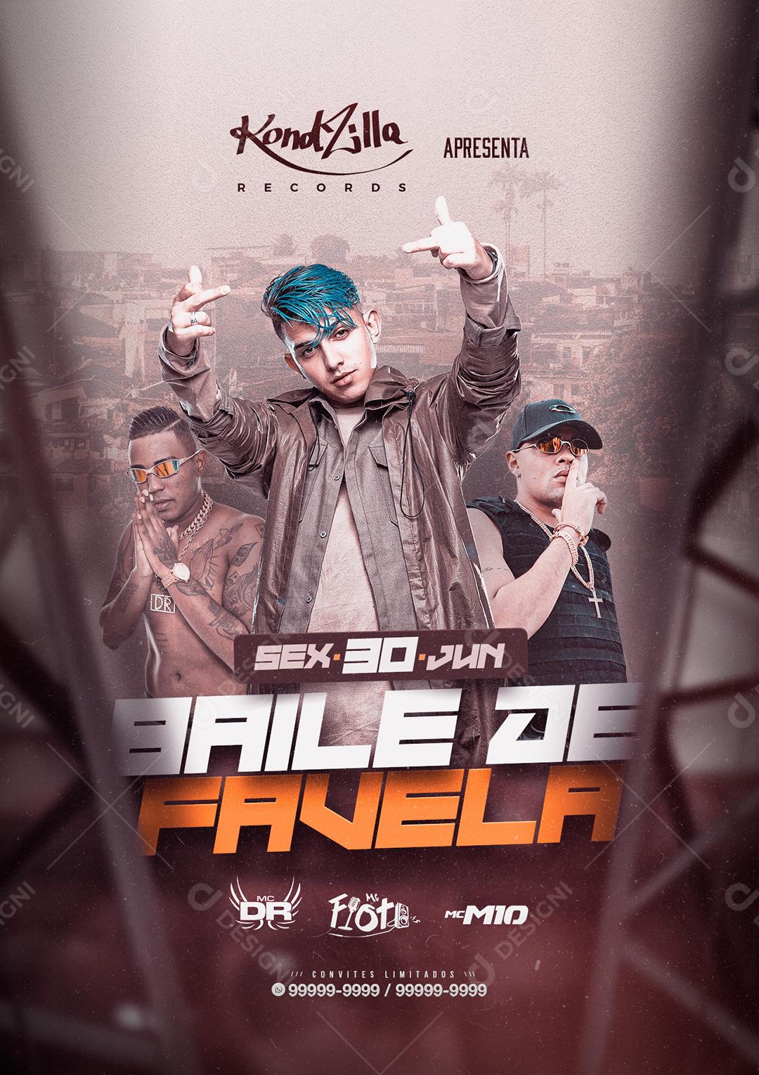 Social Media Baile de Favela Kond Zilla Apresenta Mc Dr Mc Fioti e Mc M10 PSD Editável