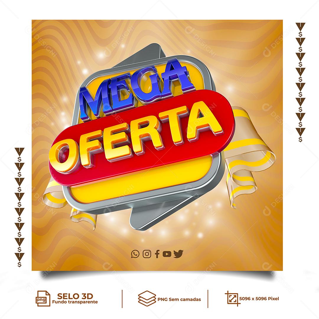 Selo 3D Mega Ofertas para Composição PNG Transparente Sem Fundo