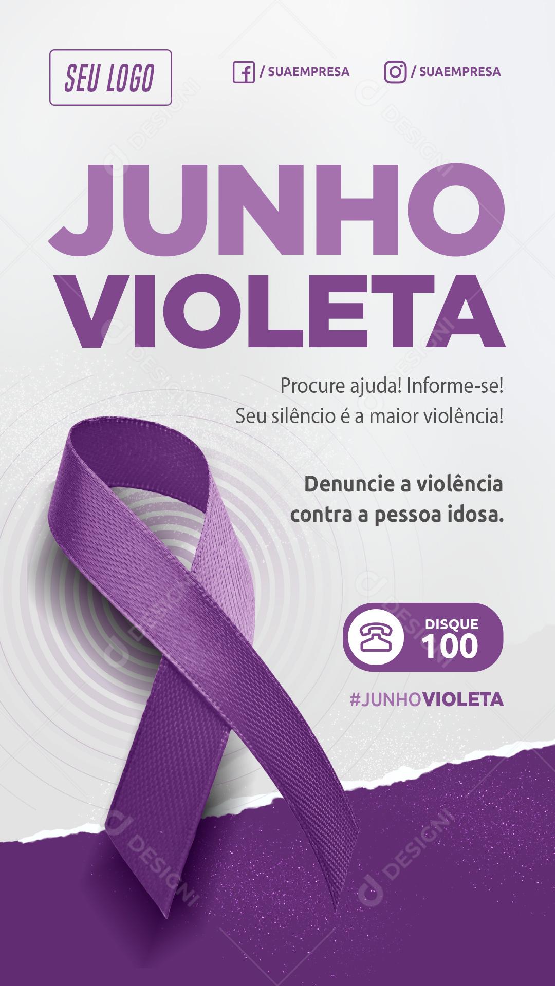 Social Media Story Junho Violeta Denuncie a Violência PSD Editável