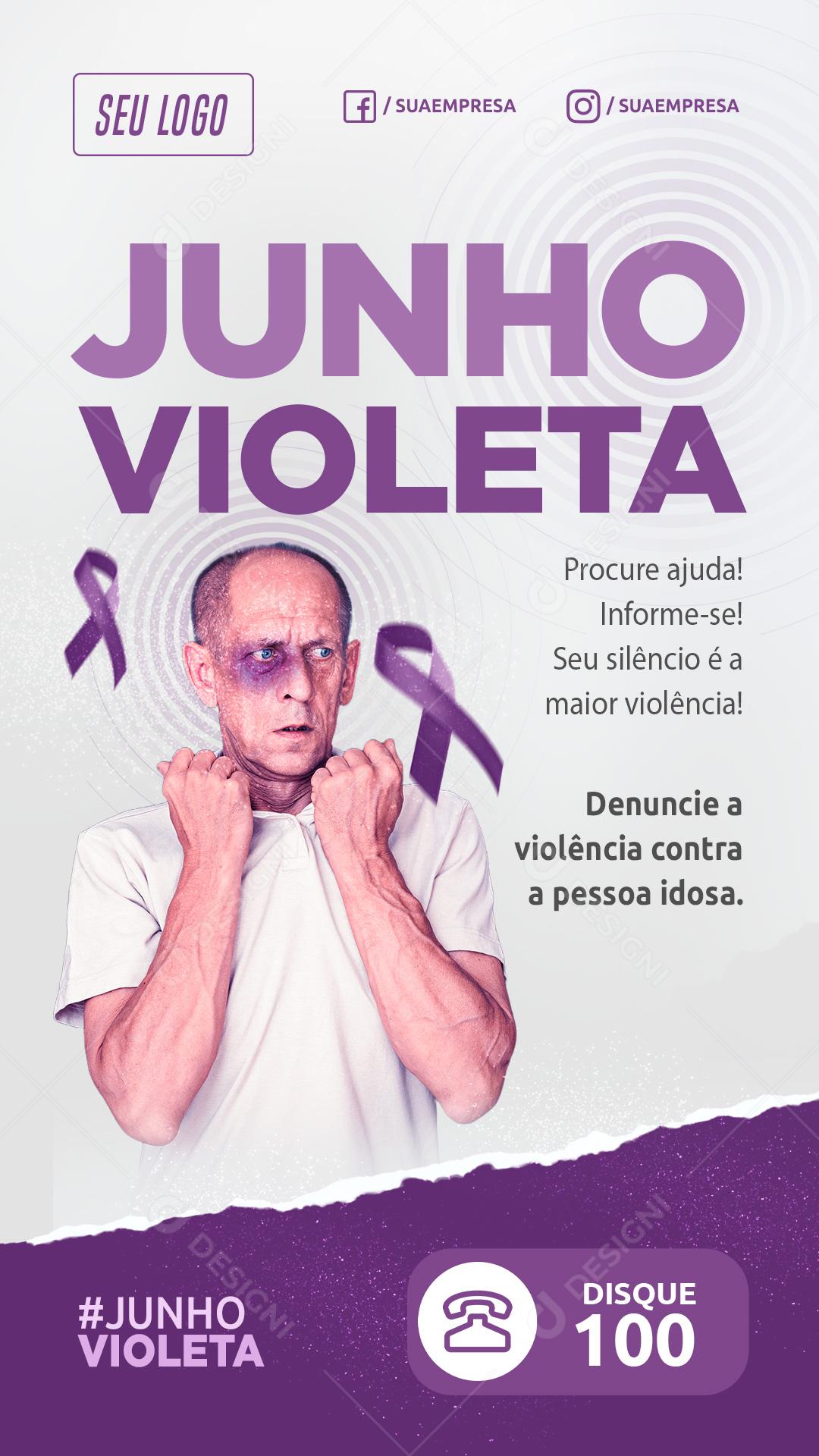 Social Media Story Junho Violeta Denuncie a Violência PSD Editável