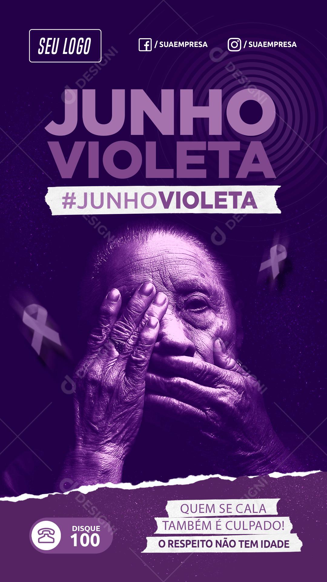 Social Media Story Junho Violeta Quem se Cala Também é Culpado PSD Editável