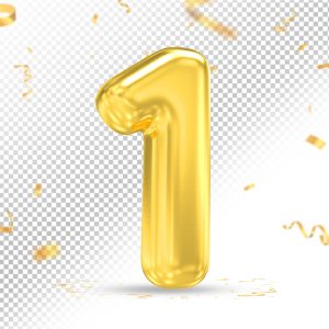 Número 1 Dourado 3D Para composição PSD