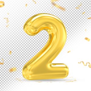 Número 2 Dourado 3D Para composição PSD