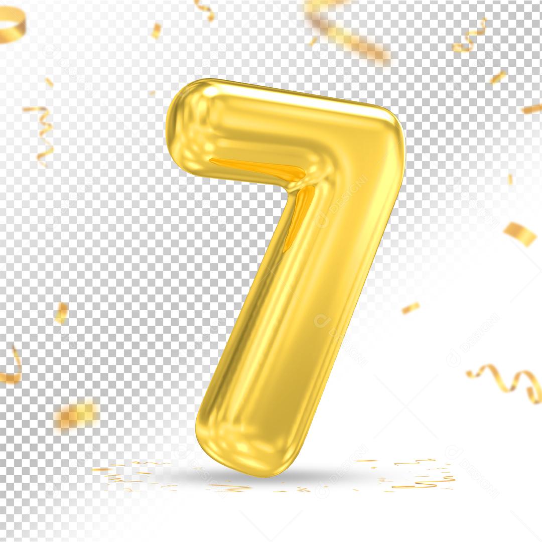 Número 7 Dourado 3D Para composição PSD