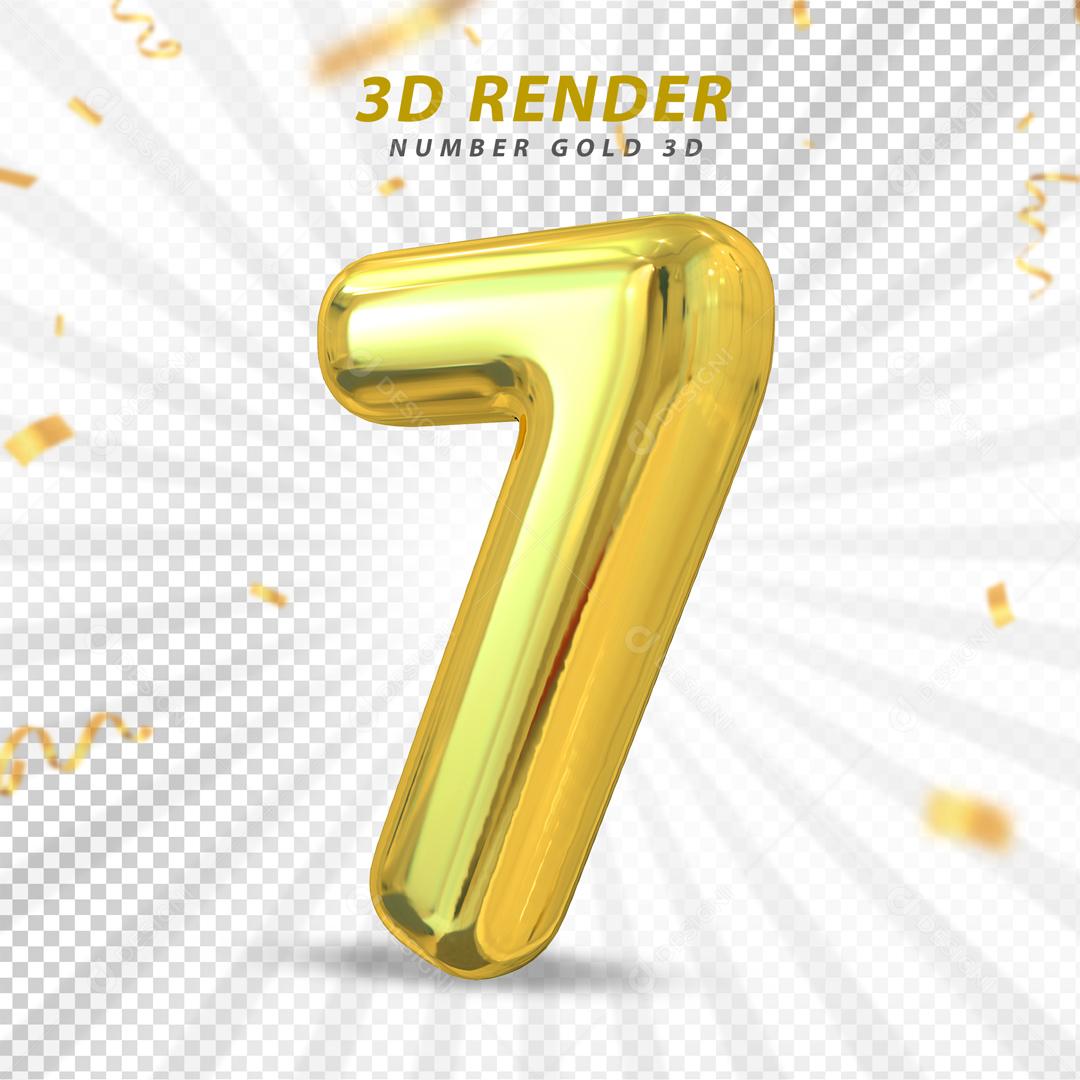 Número 7 Dourado 3D Para composição PSD