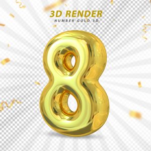 Número 3D 8 Dourado Para composição PSD