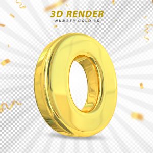 Número 3D 0 Dourado Para composição PSD