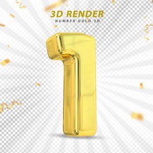 Número 3D 1 Dourado Para composição PSD