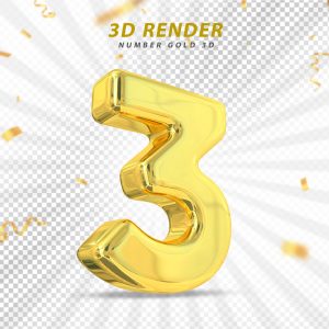 Número 3D 3 Dourado Para composição PSD