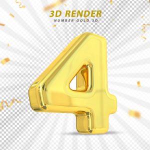 Número 3D 4 Dourado Para composição PSD