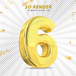 Número 3D 6 Dourado Para composição PSD