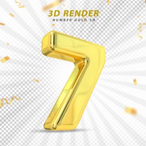 Número 3D 7 Dourado Para composição PSD