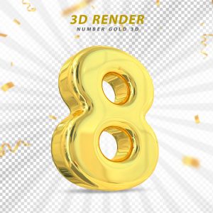 Número 3D 8 Dourado Para composição PSD