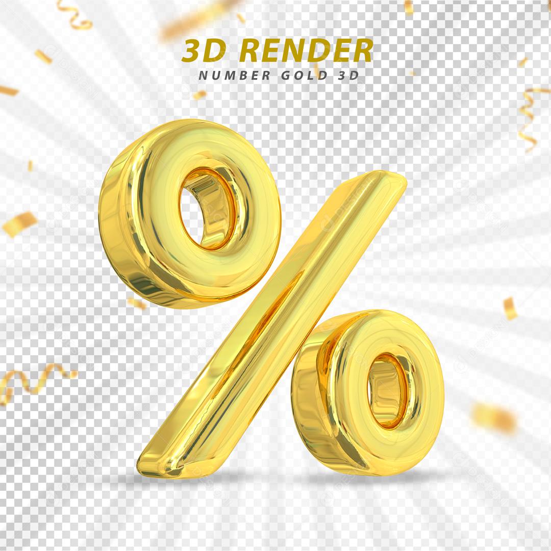 Elemento 3D Porcentagem Dourado Para Composição PSD
