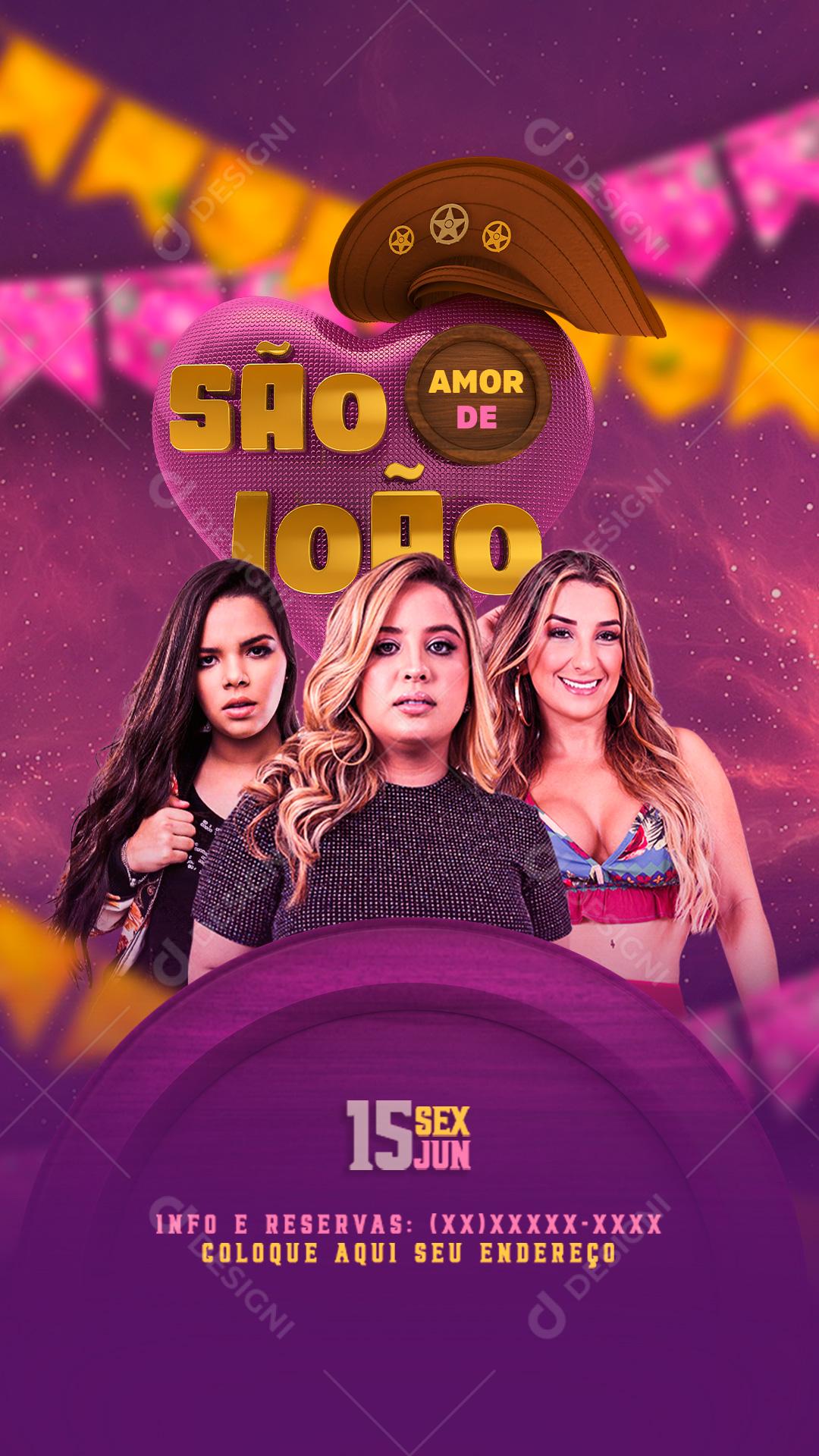 Story Amor de São João Mari Fernandes e Maria Clara Flyer Social Media PSD Editável