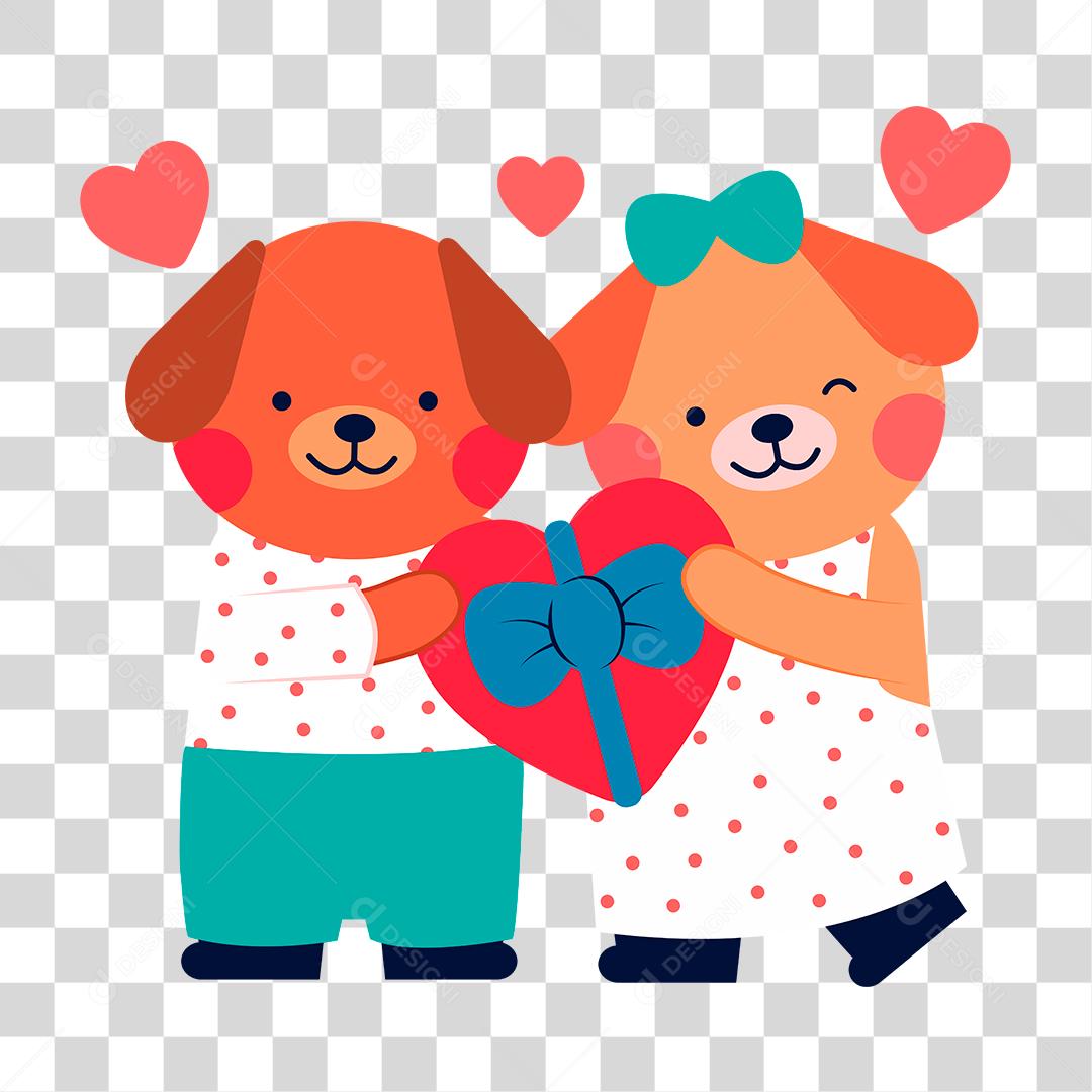 Desenho de animais segurando coração Conceito de Animais Apaixanados