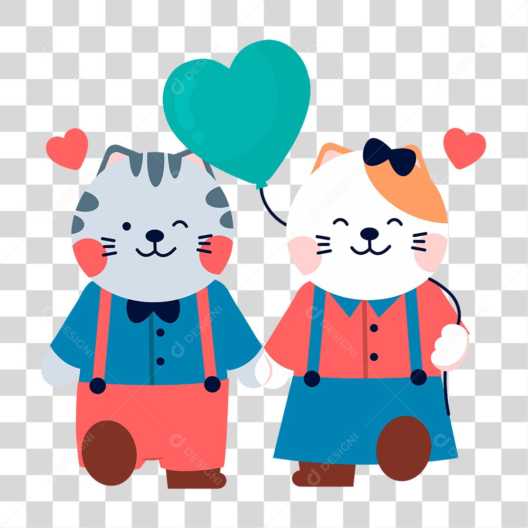 Desenho de animais segurando coração Conceito de Animais Apaixanados