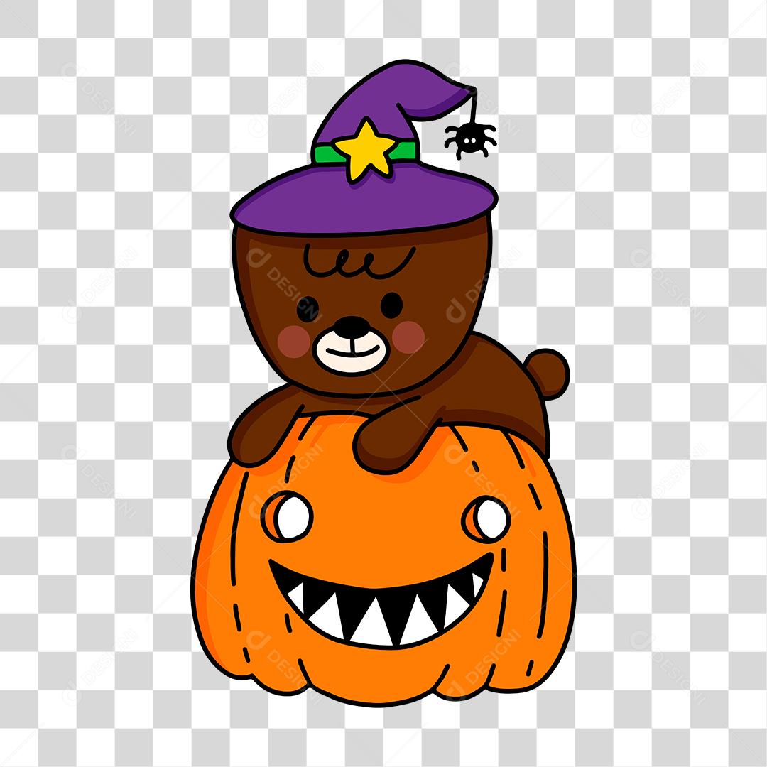 Desenho de urso pelucia encima de abobora dia das bruxas