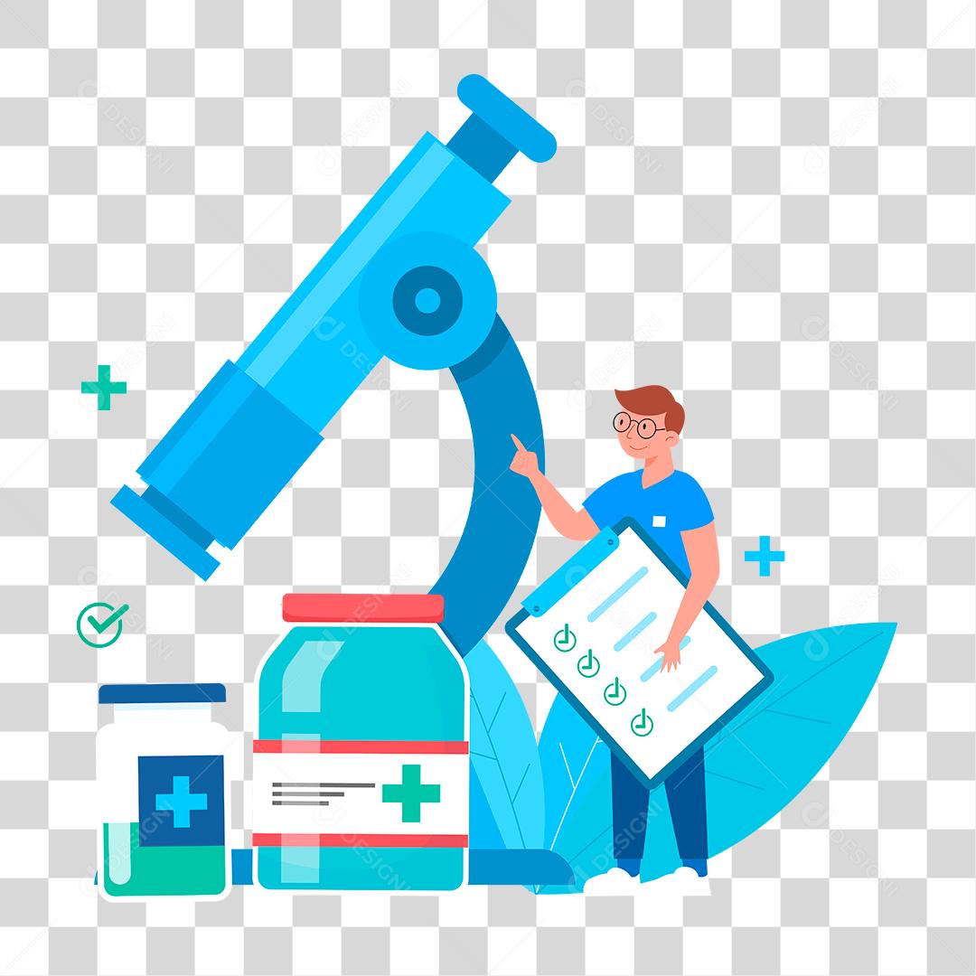 Desenho de homem usando microscopio