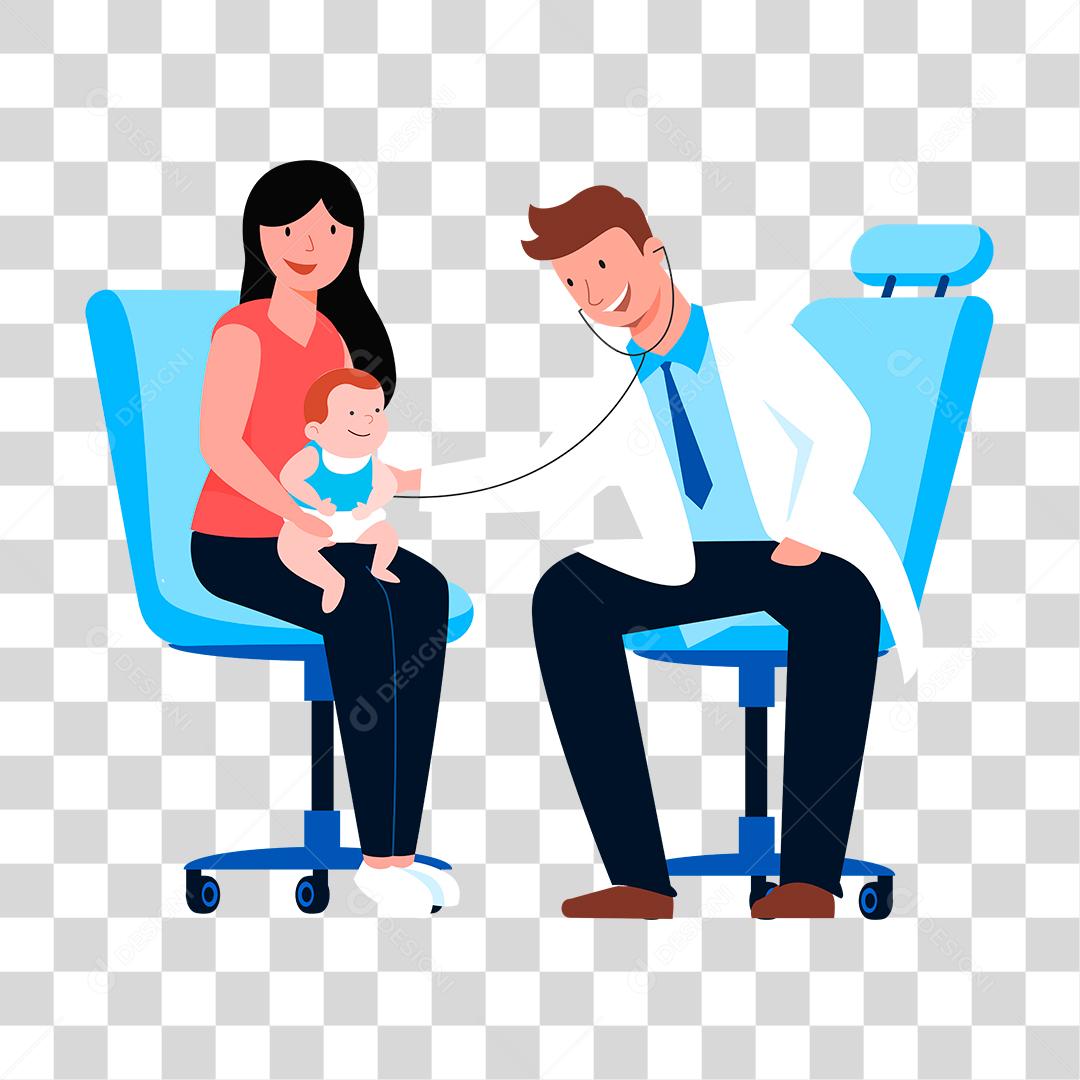 Desenho de medicos fazendo exame em criança bebe