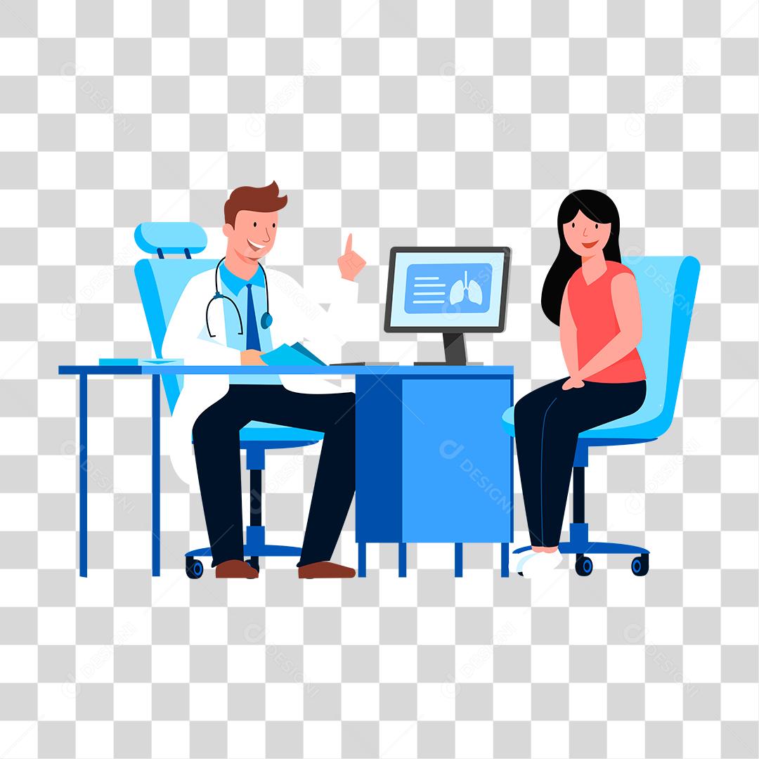 Desenho de medico olhando exames