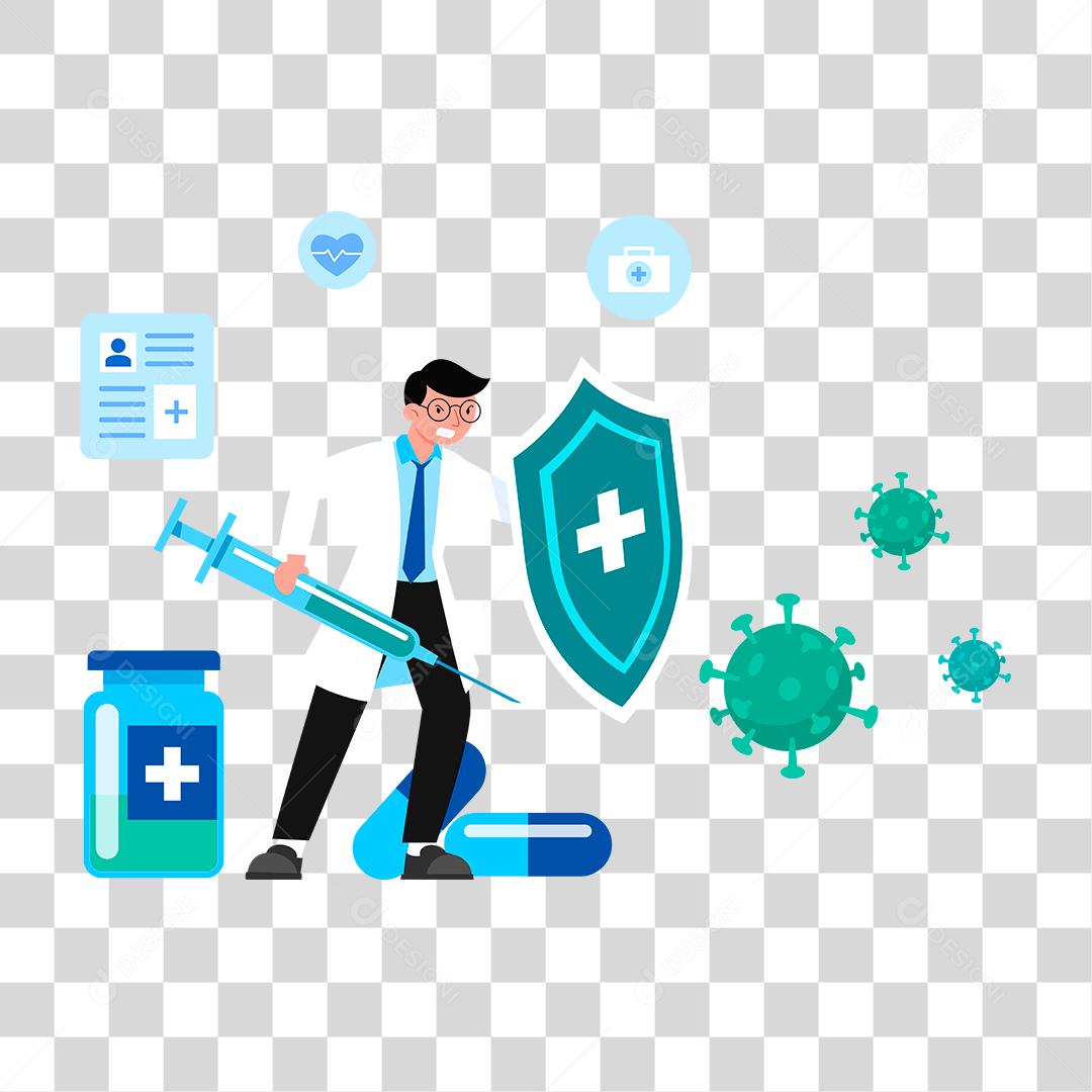 Desenho de medico Conceito lutando por paciente saúde