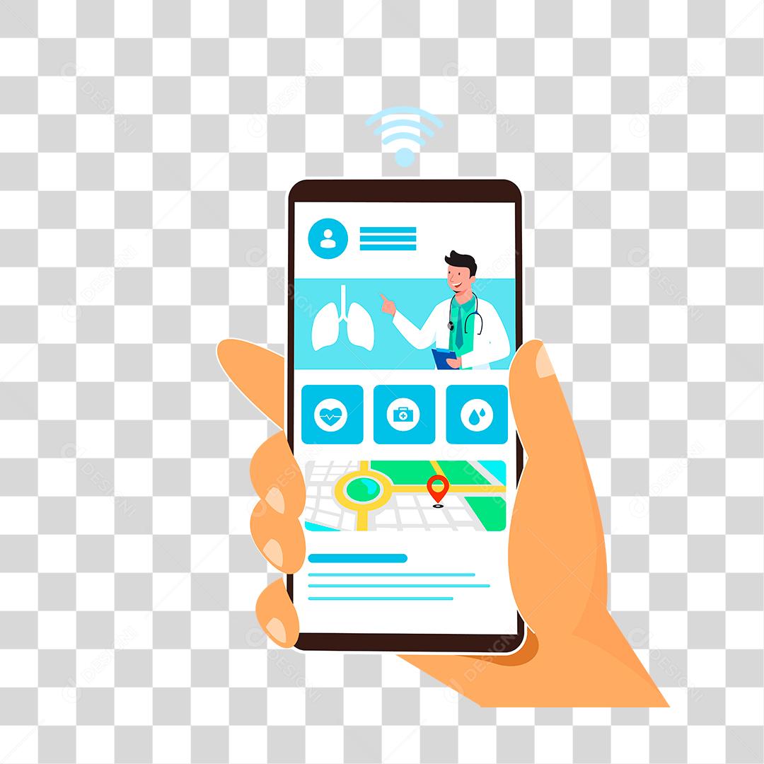 Desenho de pessoa celular Conceito mandando exames smartphone