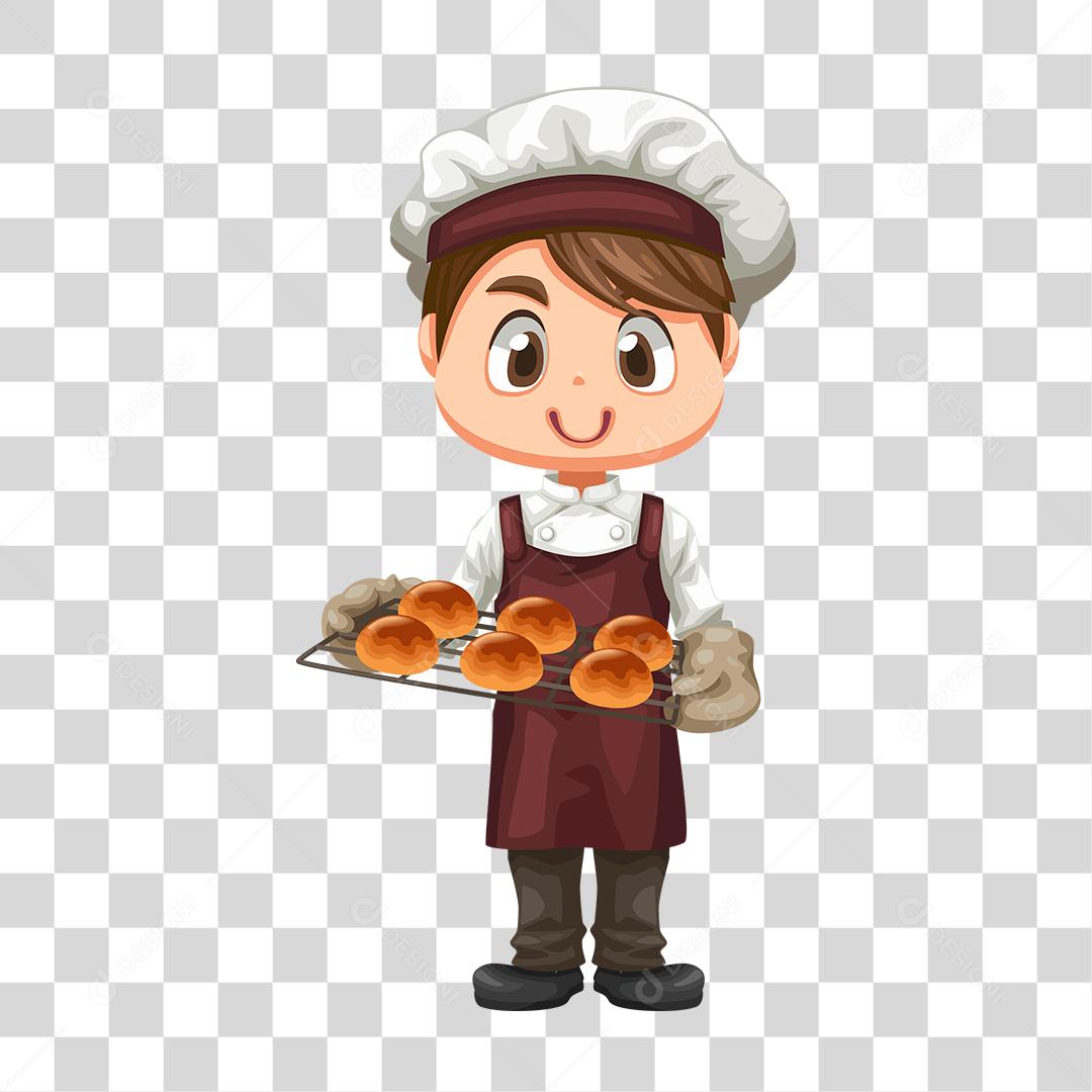 Desenho de padeiro segurando comida