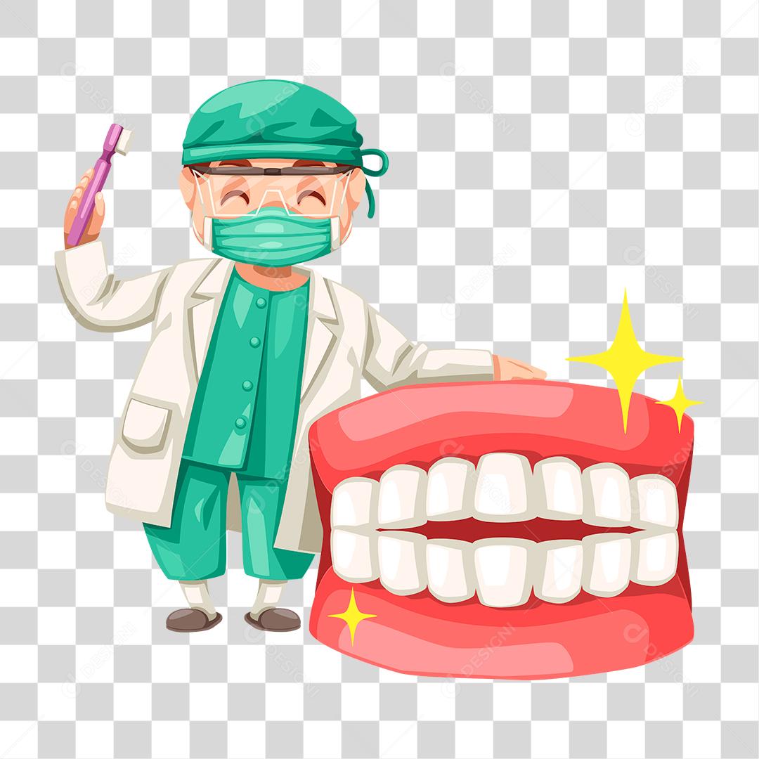 Desenho de dente sendo limpo saúde bocal