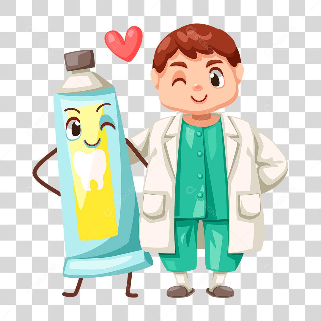 Desenho de Dentista Conceito recomendando pasta de dente