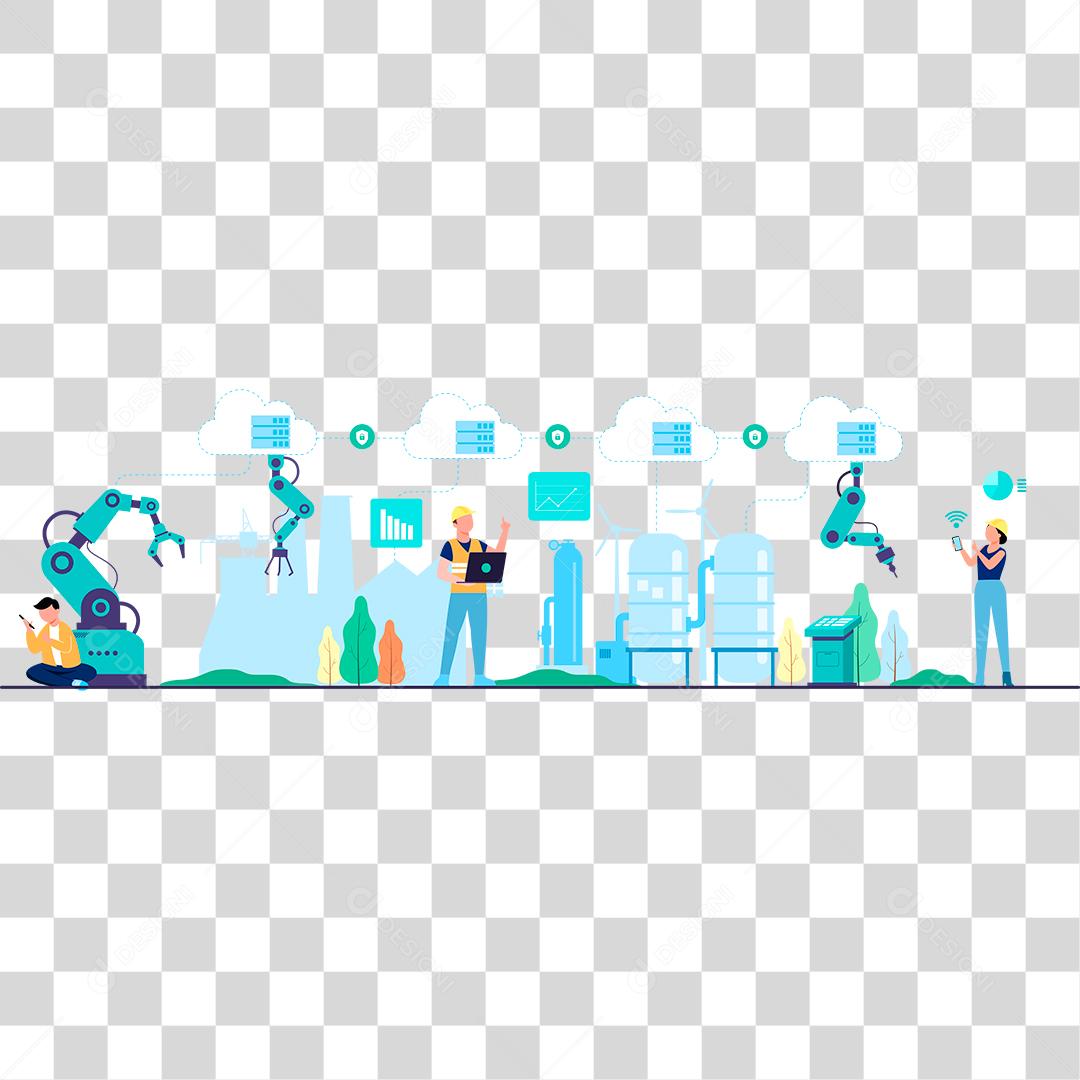 Desenho de operários trabalhando em indústria