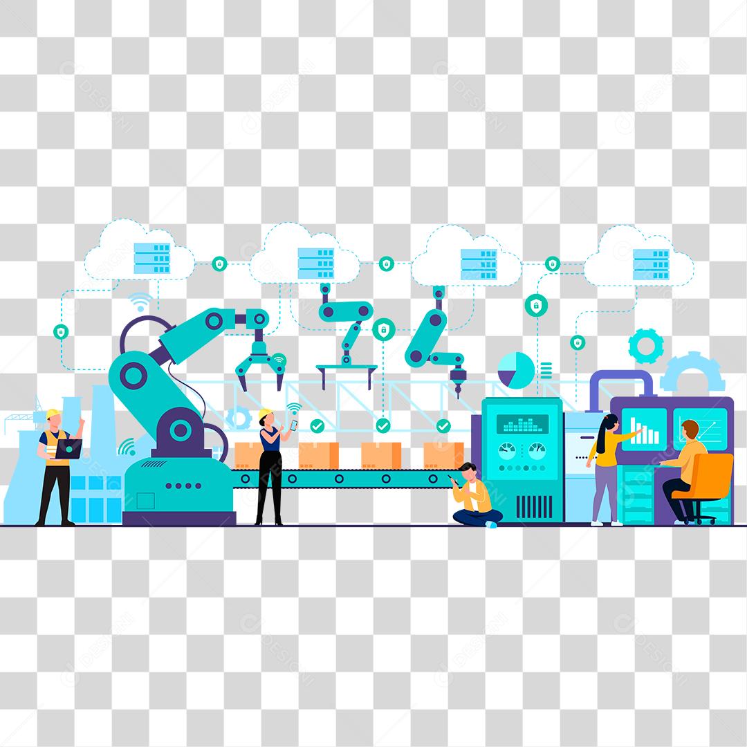 Desenho de operários trabalhando em indústria