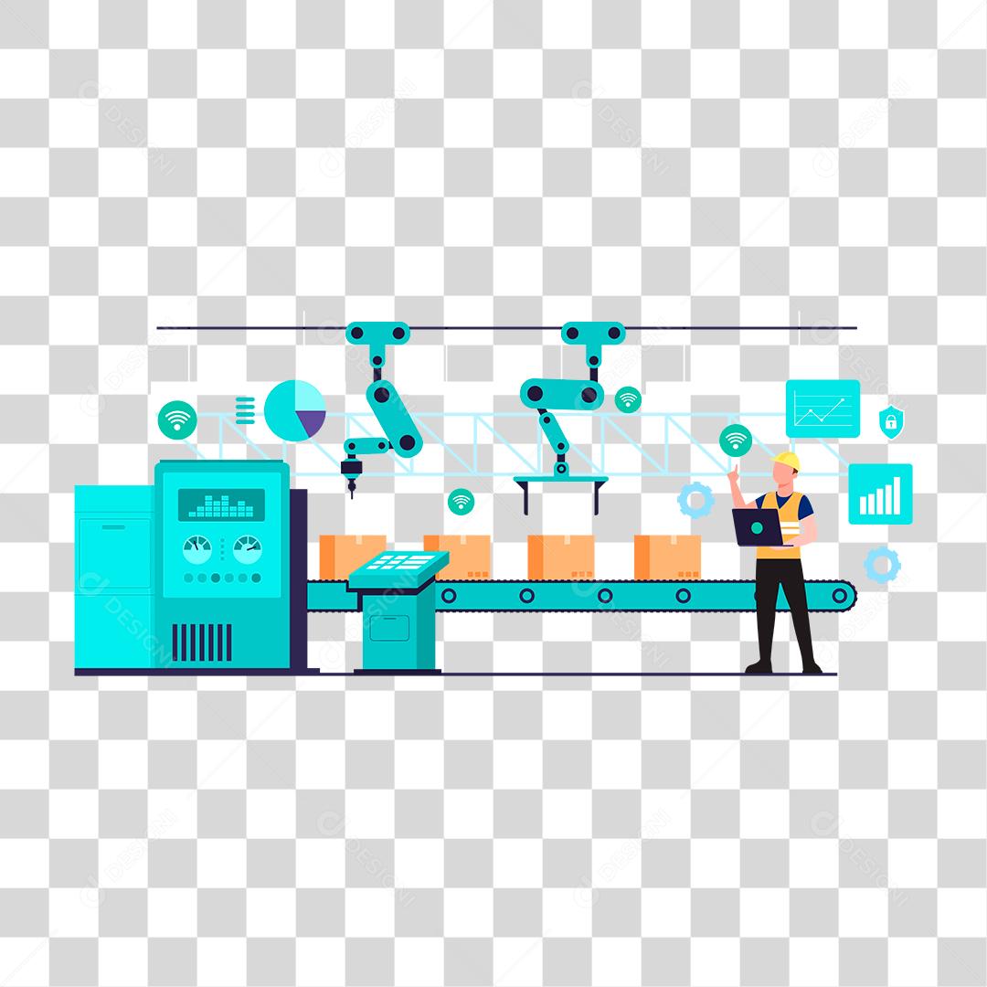 Desenho de homem analizando de industria roboticas