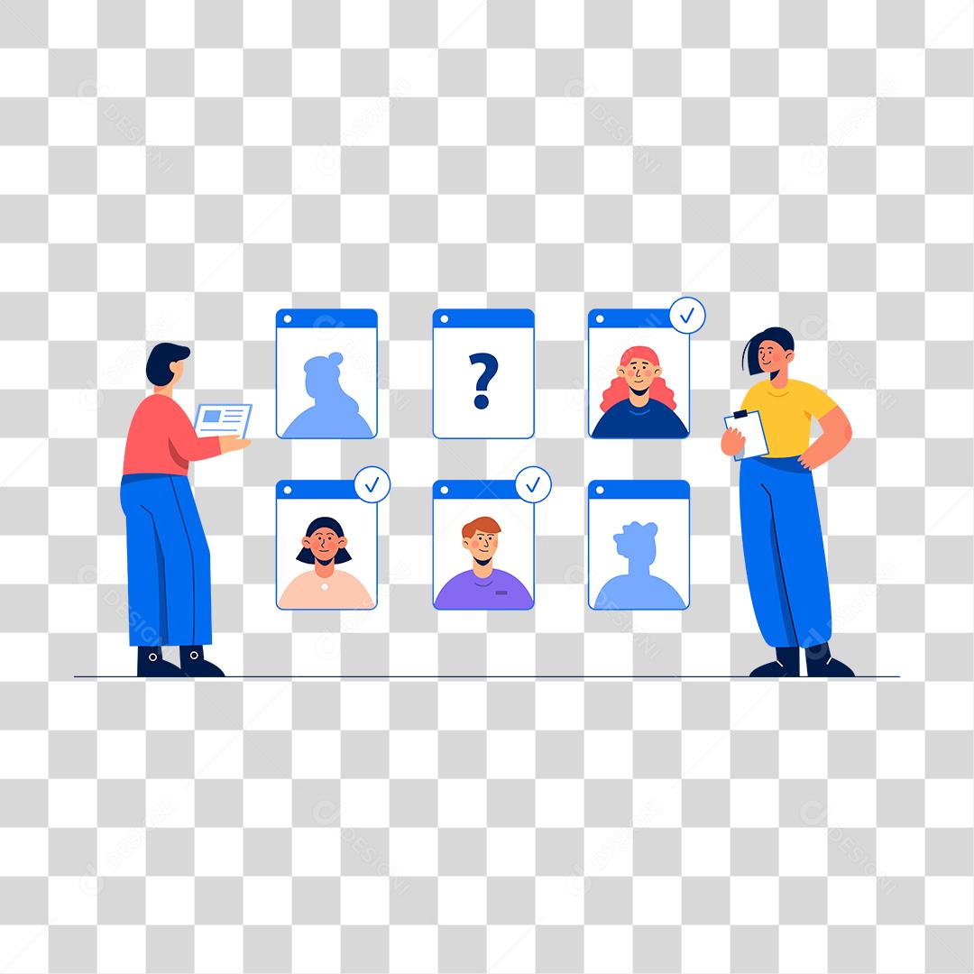 Desenho de pessoa selecionando amigos digitais celulares dispossitivos