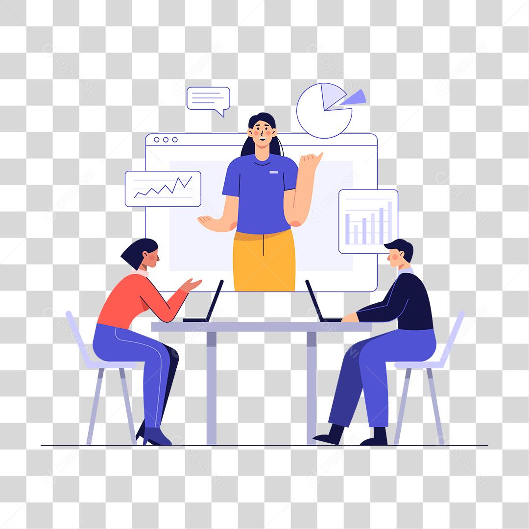 Desenho de jovens empresarios em um escritorio pensando em trabalhos