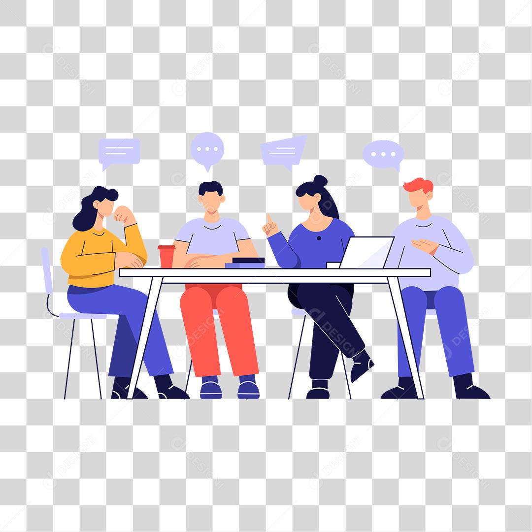 Desenho de jovens empresarios em um escritorio pensando em trabalhos