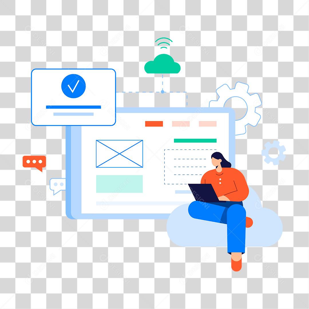 Desenho de pessoa mandando mensagem notebook