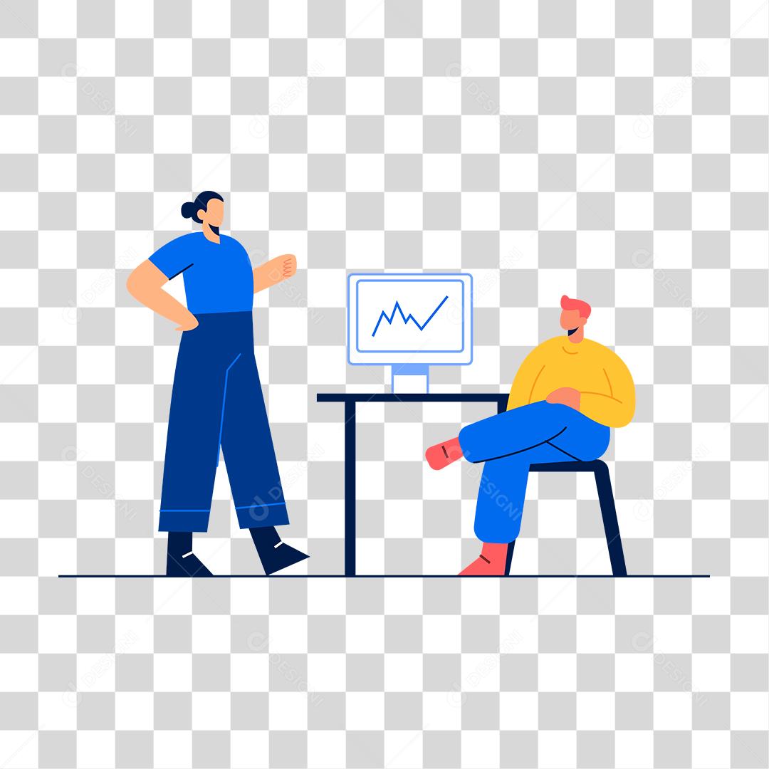 Desenho de pessoas analizando grafico