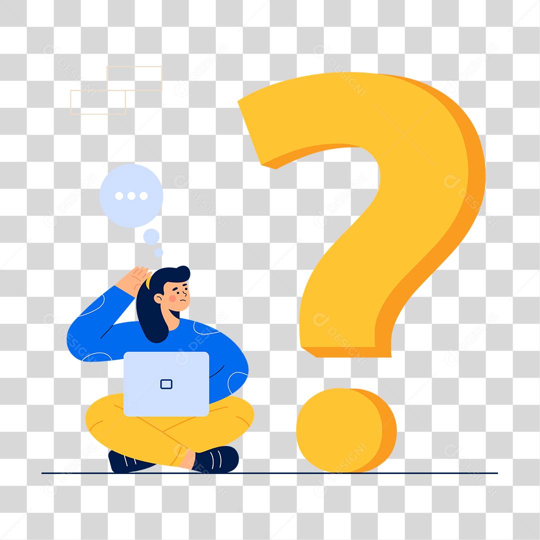 Desenho de pessoa em duvida mexendo em seu notebook