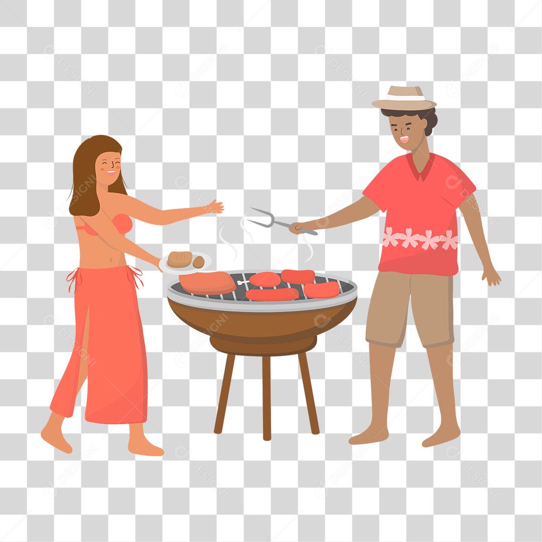 Desenho de pessoas fazendo churrasco