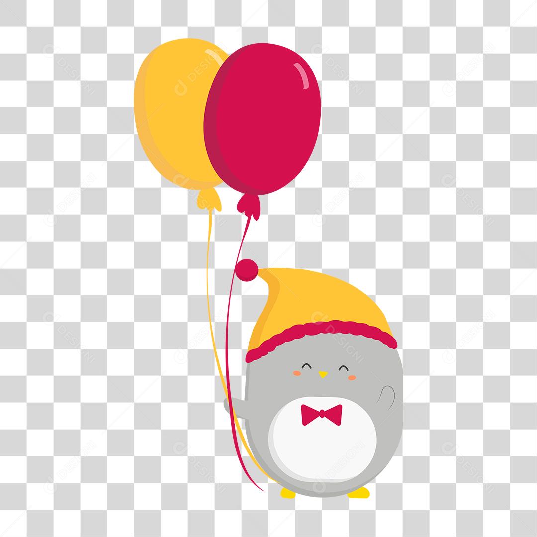 Desenho de pinguim segurando balões